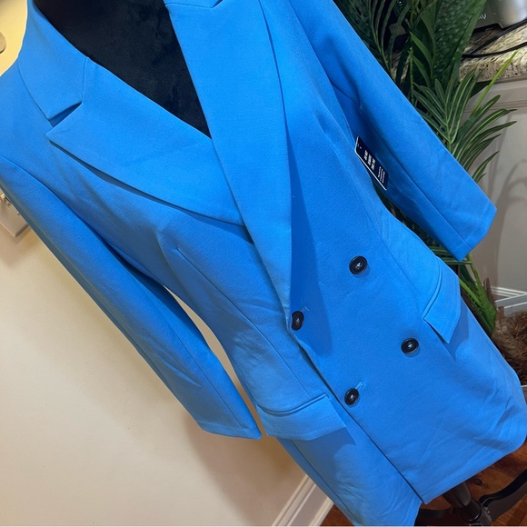 Express Peak Lapel Double Breasted Padded Shoulder Mini Blazer Dress High Sky 8 - Picture 3 of 13